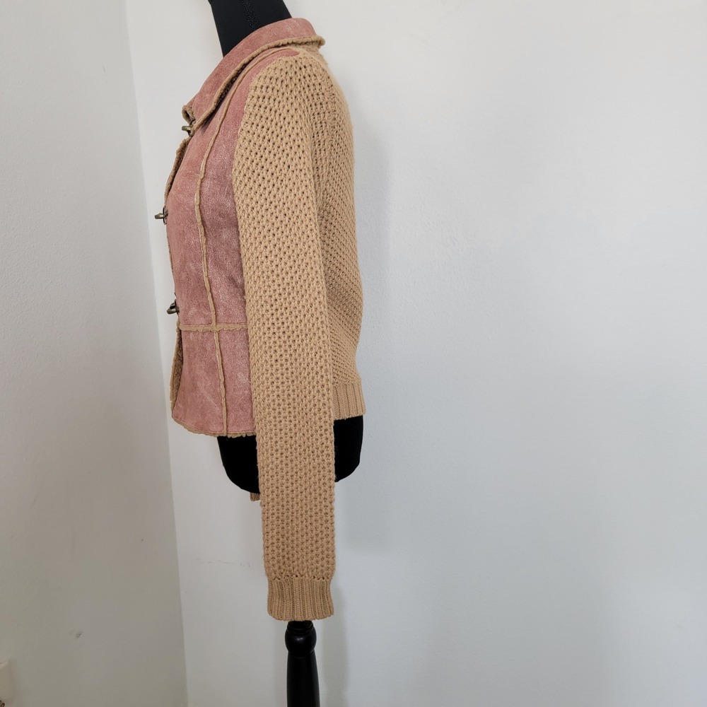 VTG Y2K Wool Faux Shearling Knit Toggle Cardigan Jacket Large Retro Boho Western - Picture 9 of 16